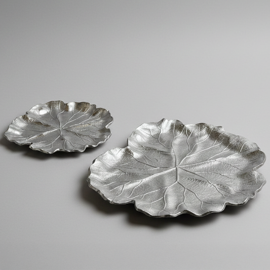 Plat Rond Décoratif Feuille Argentée