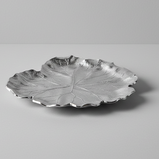 Plat Rond Décoratif Feuille Argentée