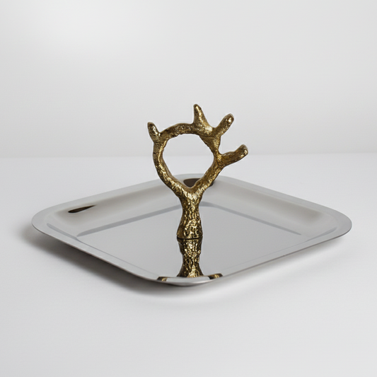 Plateau De Service Apéritif Avec 4 Bols Carrés En Inox