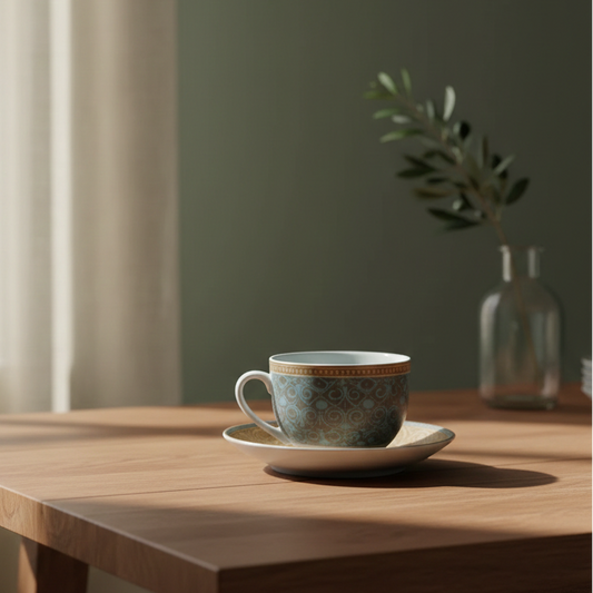 6 Tasses Et 6 Sous-Tasses À Café Au Lait  - Bohème Turquoise