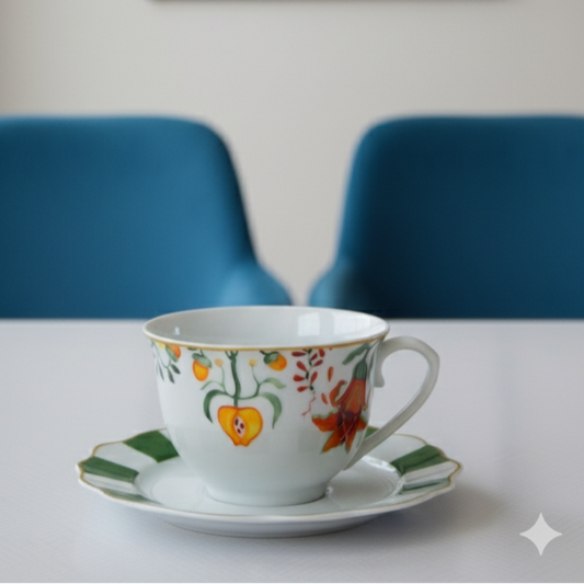 Ensemble De 6 Tasses Et 6 Sous-Tasses À Café Au Lait – Fleur Lotus