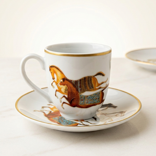 6 Tasses Et 6 Sous-Tasses À Café Noir - Cheval Hermes