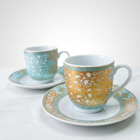 6 Tasses Et 6 Sous-Tasses À Café Noir - Collection Celeste doré