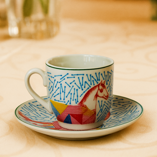 6 Tasses Et 6 Sous-Tasses À Café Noir Hippomobile