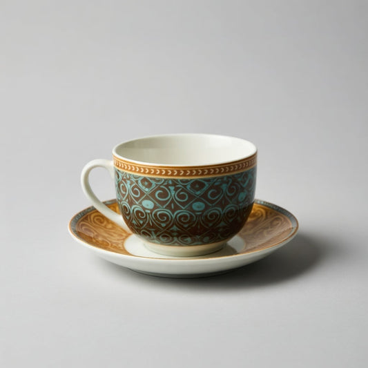 6 Tasses Et 6 Sous-Tasses À Café Au Lait  - Bohème Turquoise