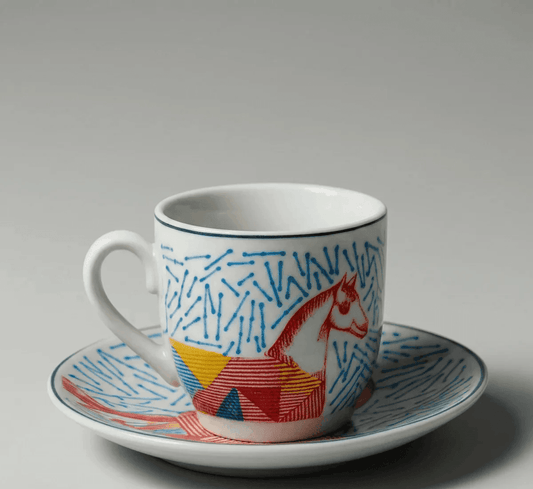 6 Tasses Et 6 Sous-Tasses À Café Noir Hippomobile