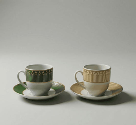 6 Tasses Et 6 Sous-Tasses À Café Noir Classique Oriental