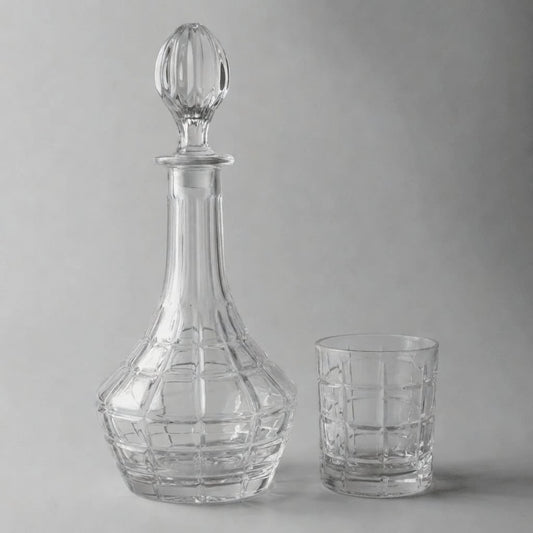 Ensemble Carafe Et 6 Verres Quadrillés En Relief